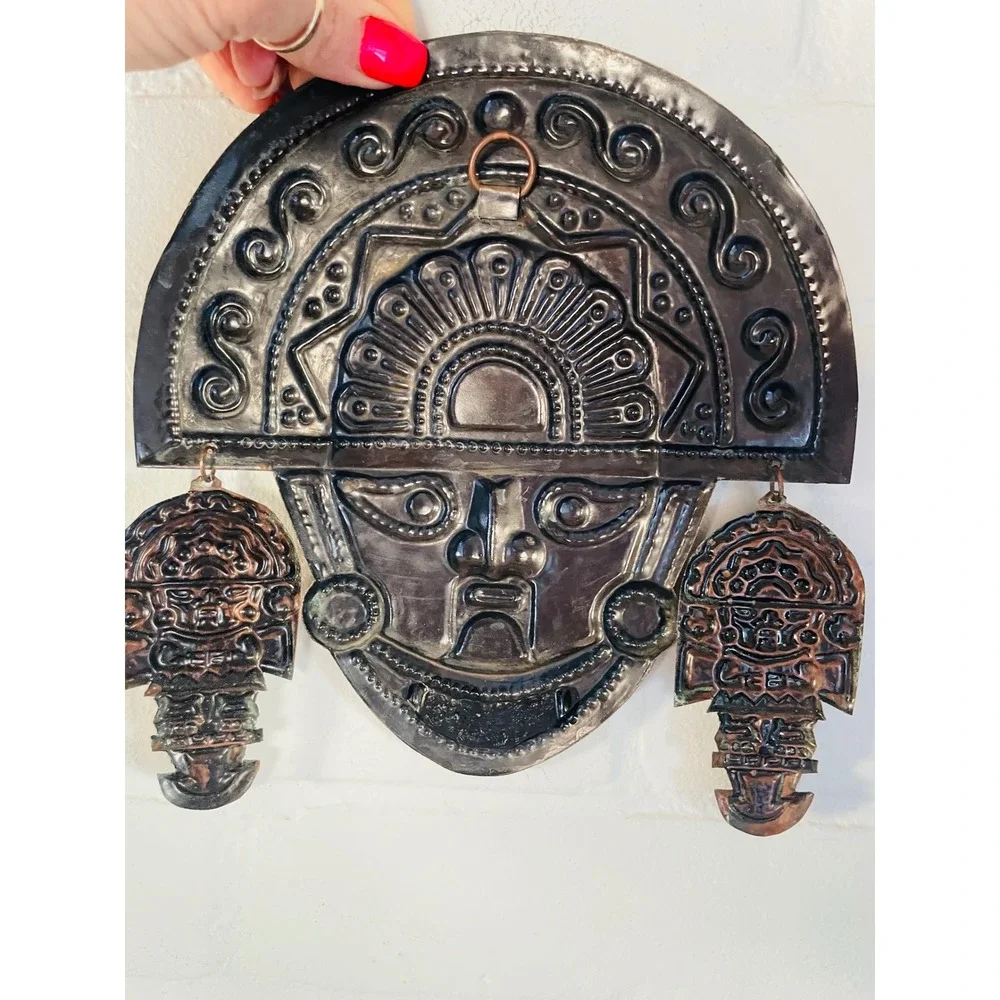 Vintage Handcrafted Peruvian Coper & Bronze Mask Inca‎ Design